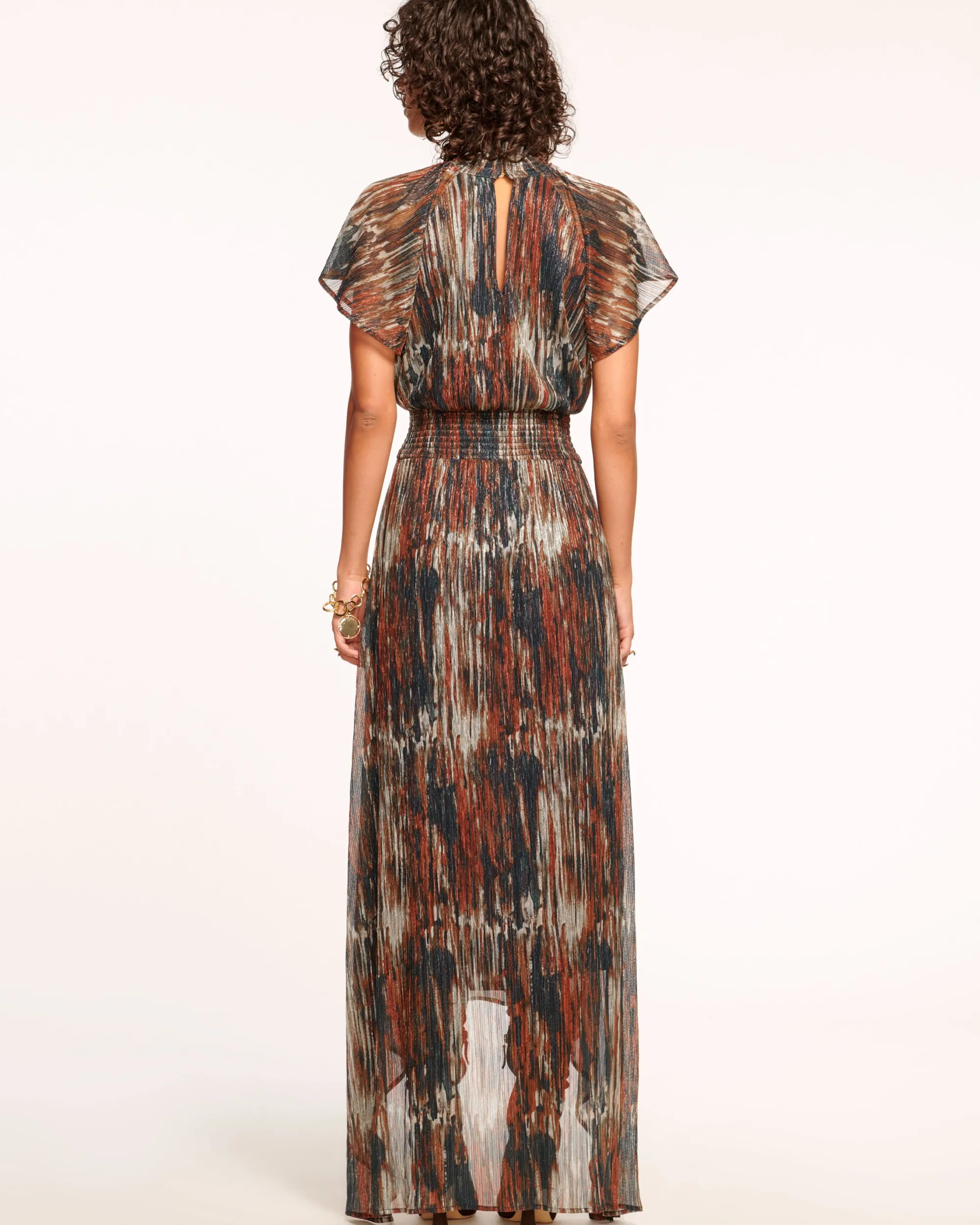 Clearance Ramy Brook Mellie Smocked Flutter Sleeve Maxi Dress Saddleknit
