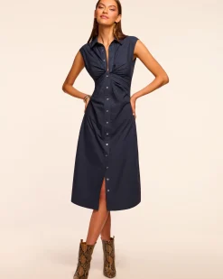 New Ramy Brook Mihal Cotton Poplin Midi Dress Navy