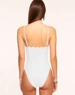 New Ramy Brook Mikayla Scalloped One Piece Swimsuit White