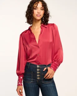 Fashion Ramy Brook Milca Embellished Button Down Top Ruby