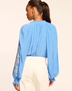 Fashion Ramy Brook Nelida Embellished Long Sleeve Blouse Ribbonblue