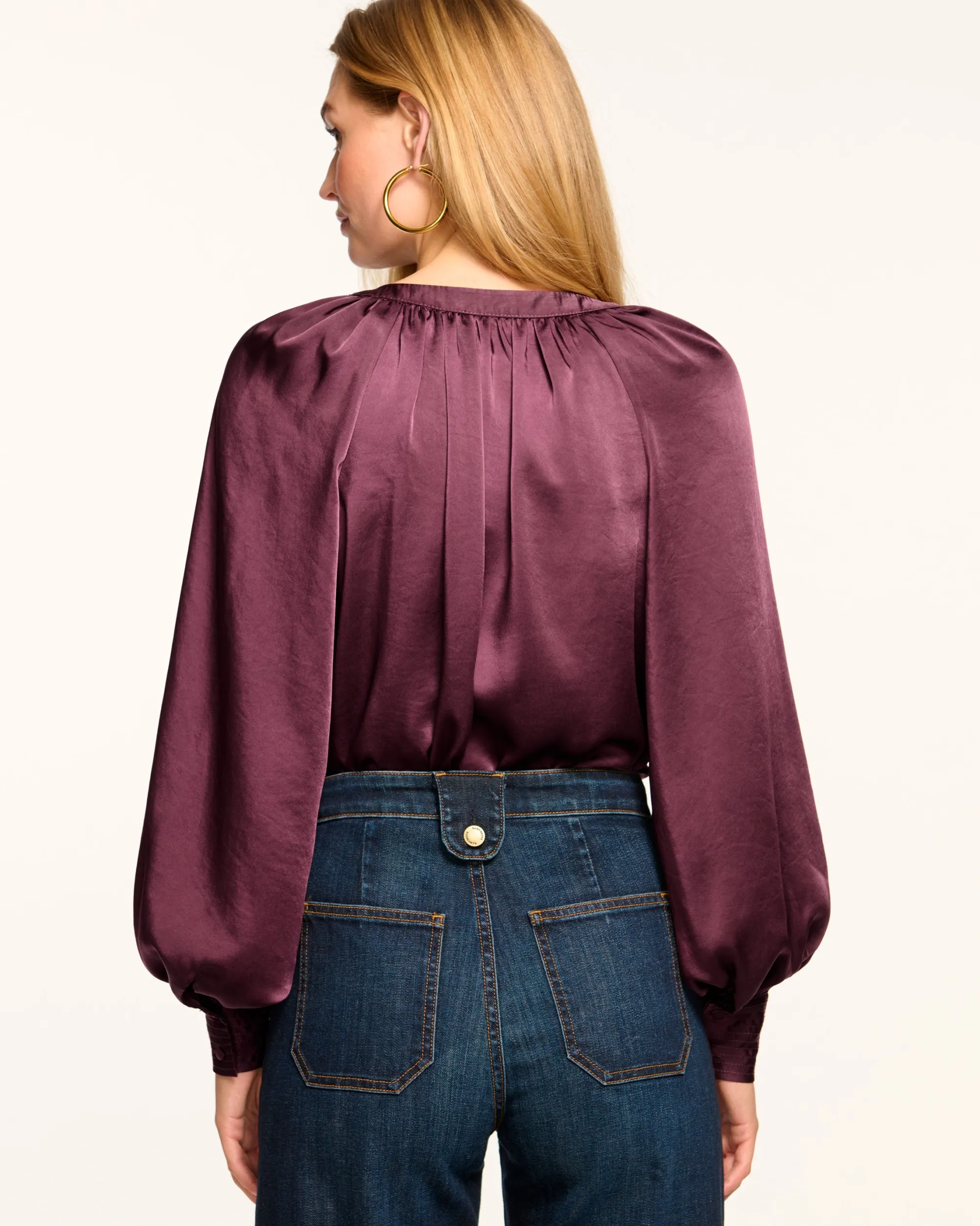Outlet Ramy Brook Nevada Puff Sleeve Blouse Pinotnoir