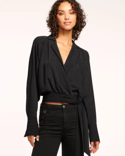 Online Ramy Brook Oliver V-Neck Wrap Top Blackstripe