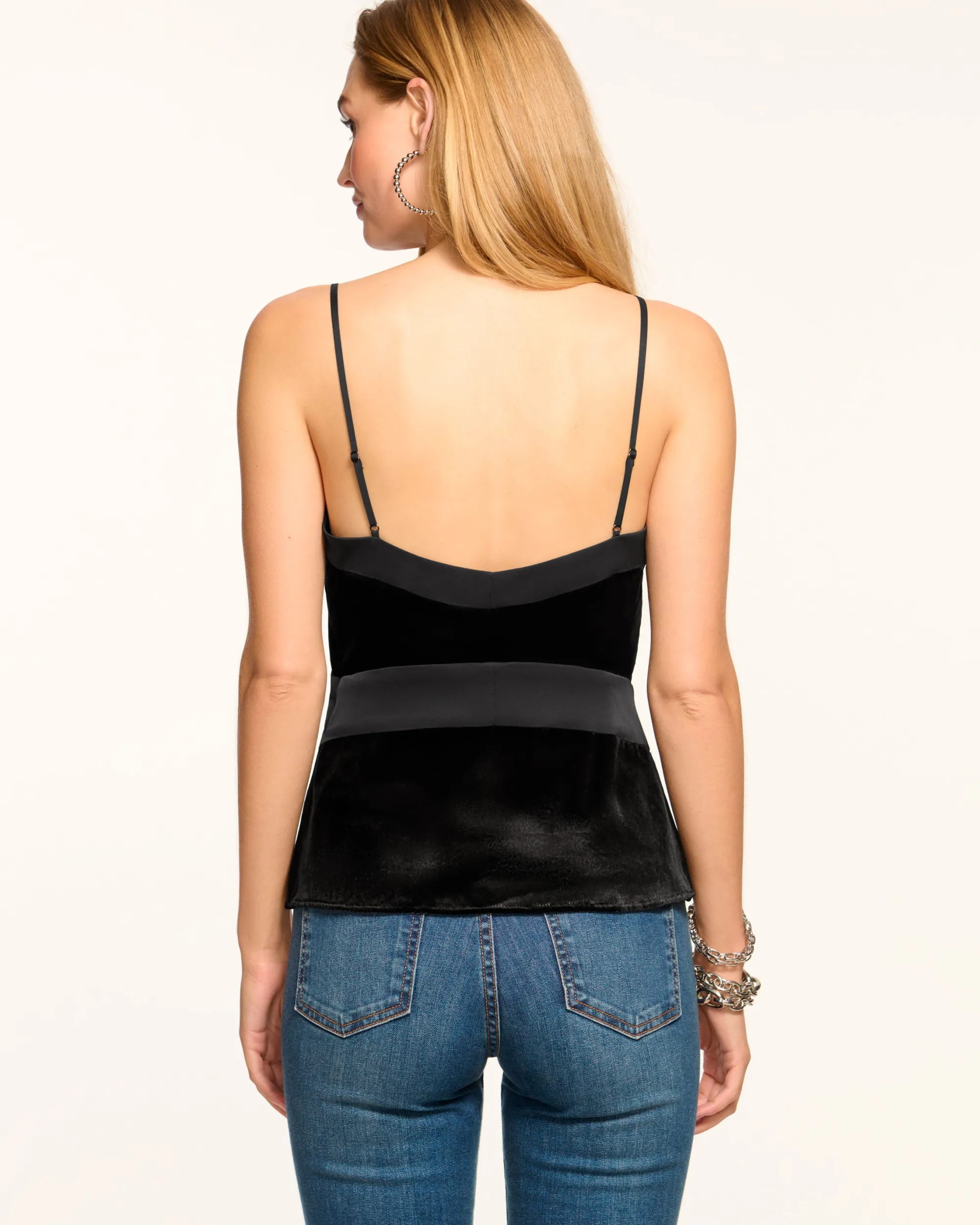 Clearance Ramy Brook Otis Velvet V-Neck Cami Tank Top Black