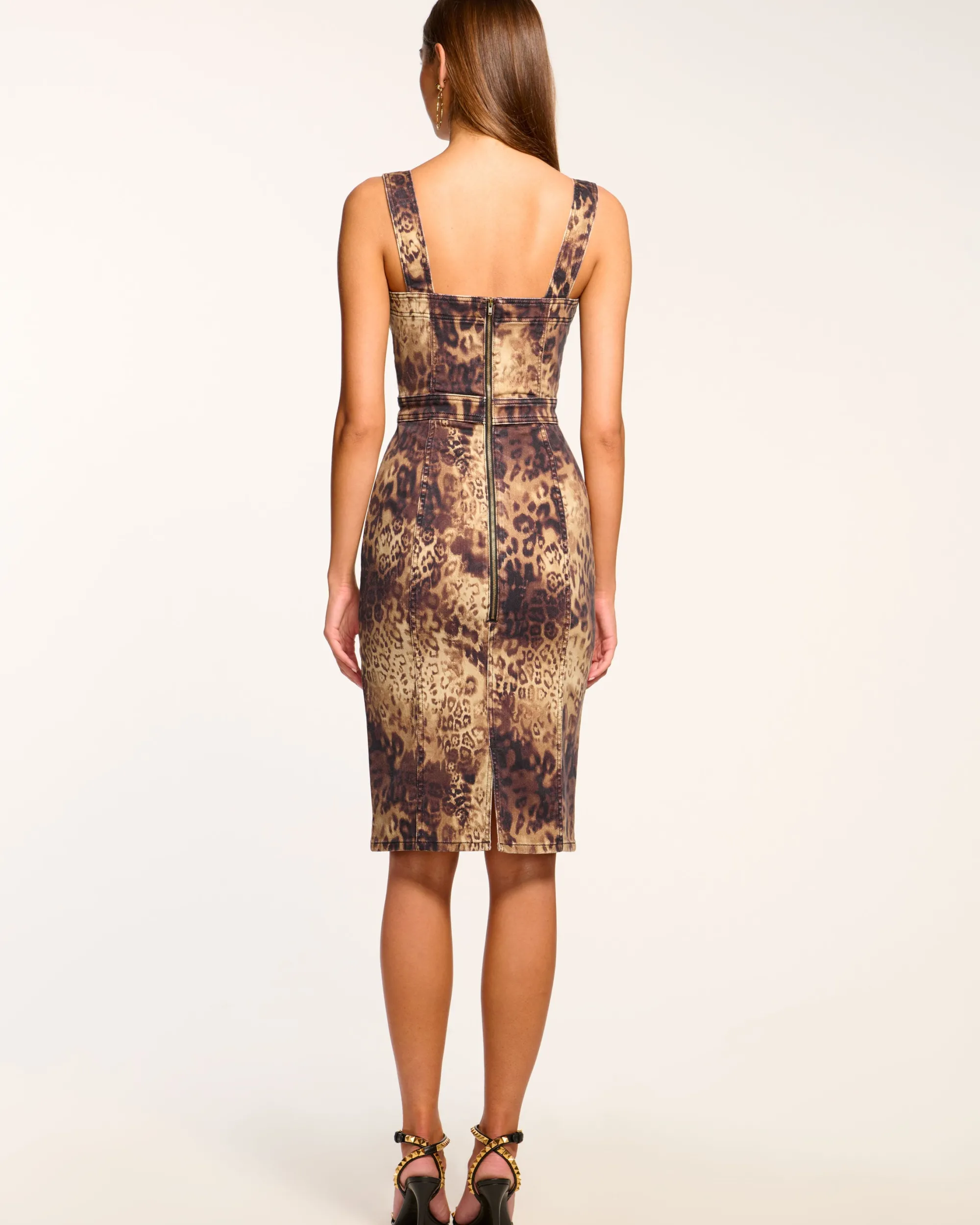 New Ramy Brook Printed Tamera Denim Midi Dress Leoparddenim