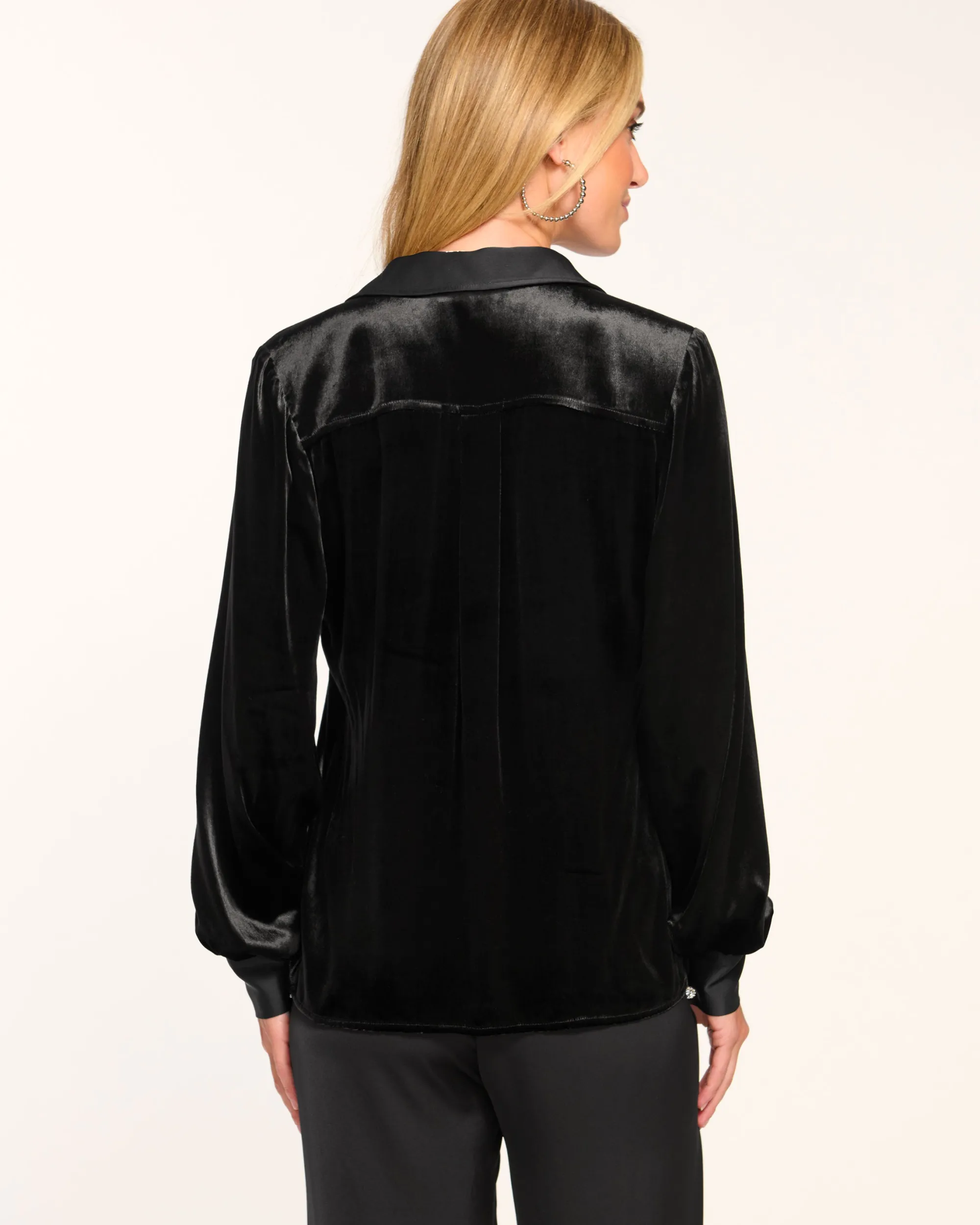 New Ramy Brook Ramona Velvet Button Down Top Black