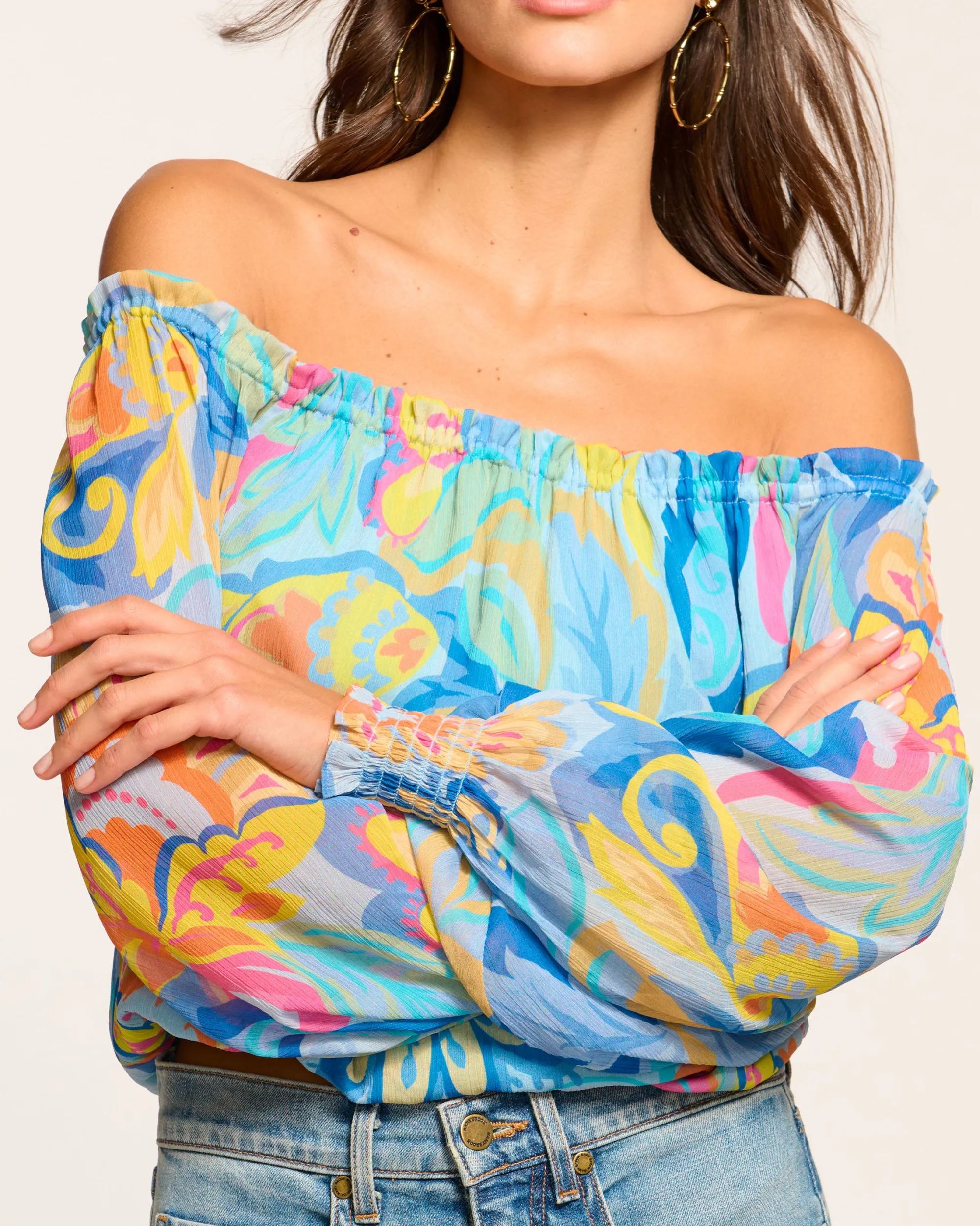 Sale Ramy Brook Rico Off-The-Shoulder Top Watercolorfloral