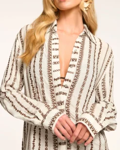 Discount Ramy Brook Roman Coverup Button Down Top Brownstripe