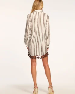 Discount Ramy Brook Roman Coverup Button Down Top Brownstripe