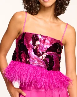 Discount Ramy Brook Stanley Sequin Feather Tank Top Magenta