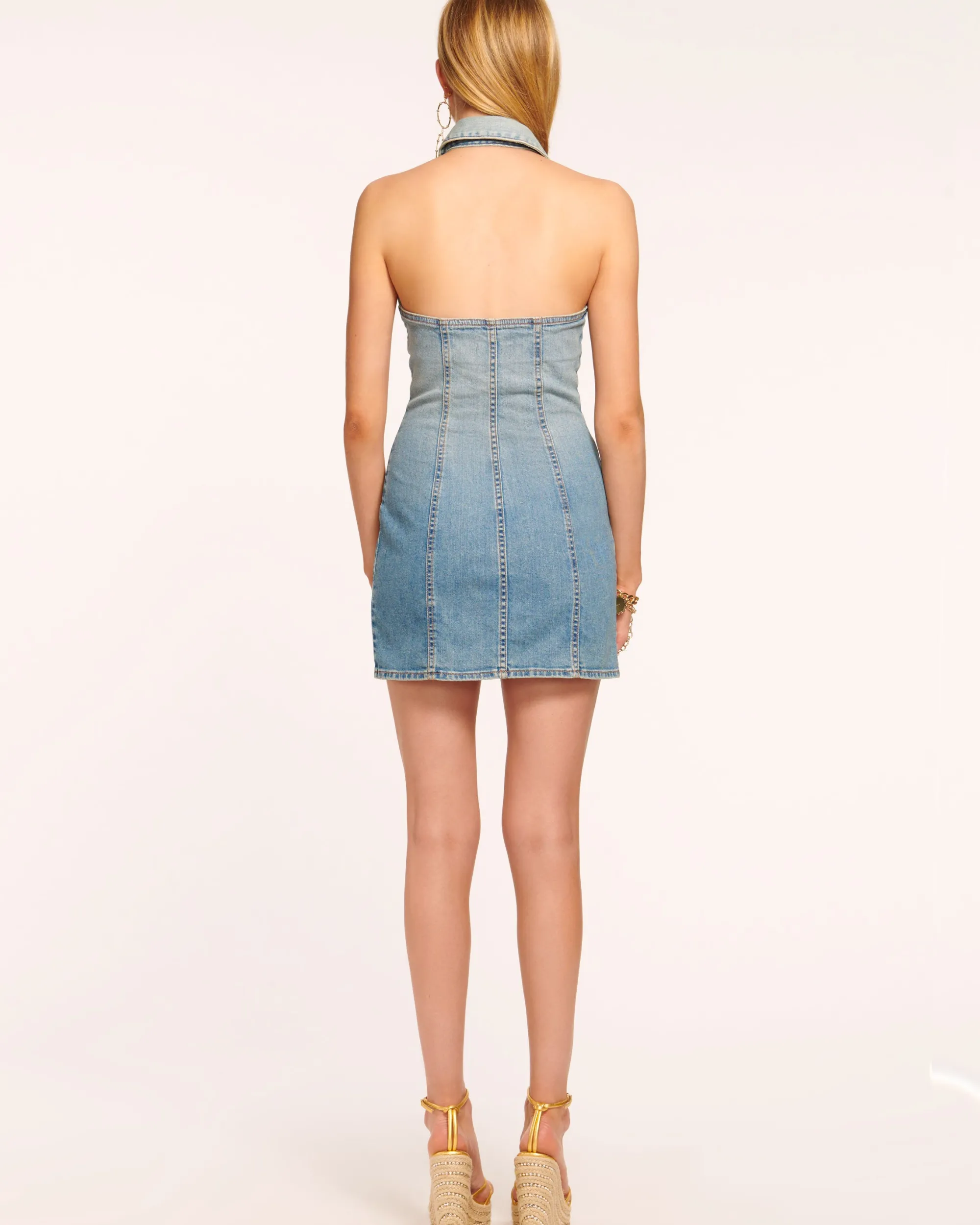Sale Ramy Brook Susanna Denim Halter Mini Dress Lightwash