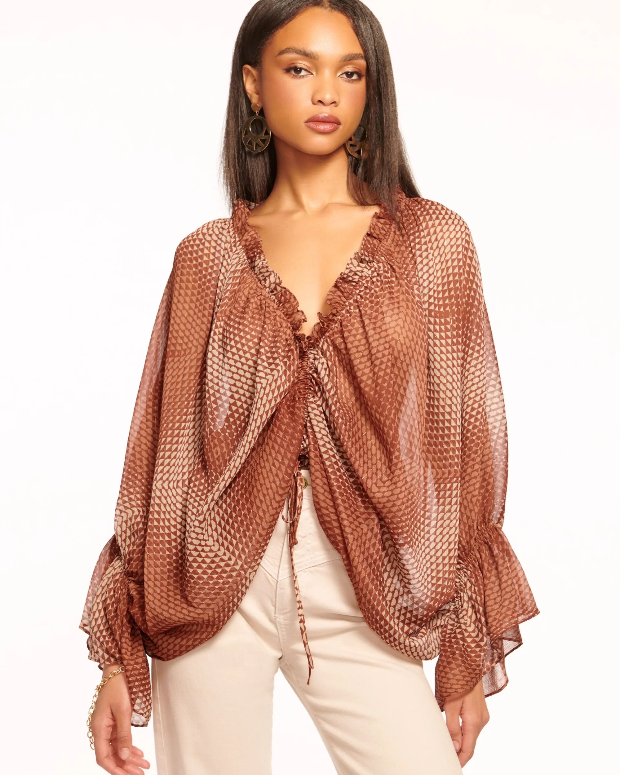 Clearance Ramy Brook Susanna Ruched V-Neck Blouse Saddlegeo