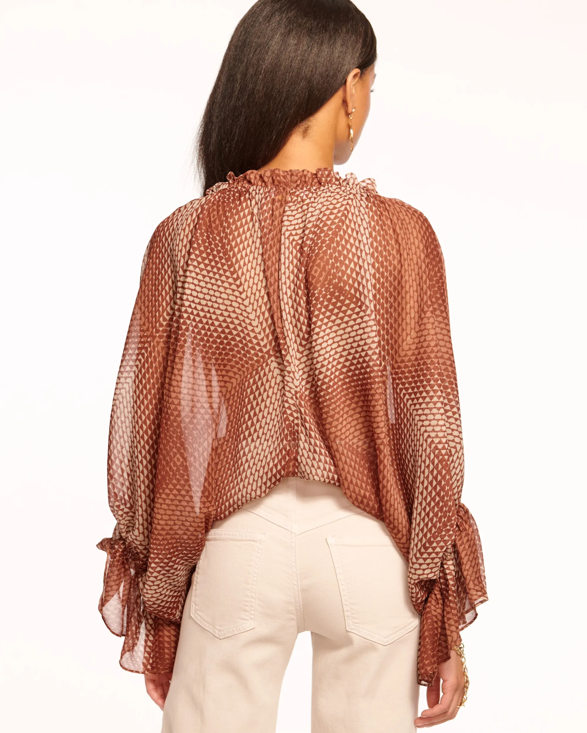 Clearance Ramy Brook Susanna Ruched V-Neck Blouse Saddlegeo