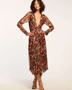 Clearance Ramy Brook Tatia Plunging Long Sleeve Midi Dress Rubytwilight