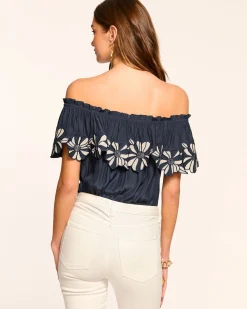 Fashion Ramy Brook Terri Embellished Off-The-Shoulder Top Navy