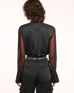 Fashion Ramy Brook Tiah Sheer Button Down Top Black
