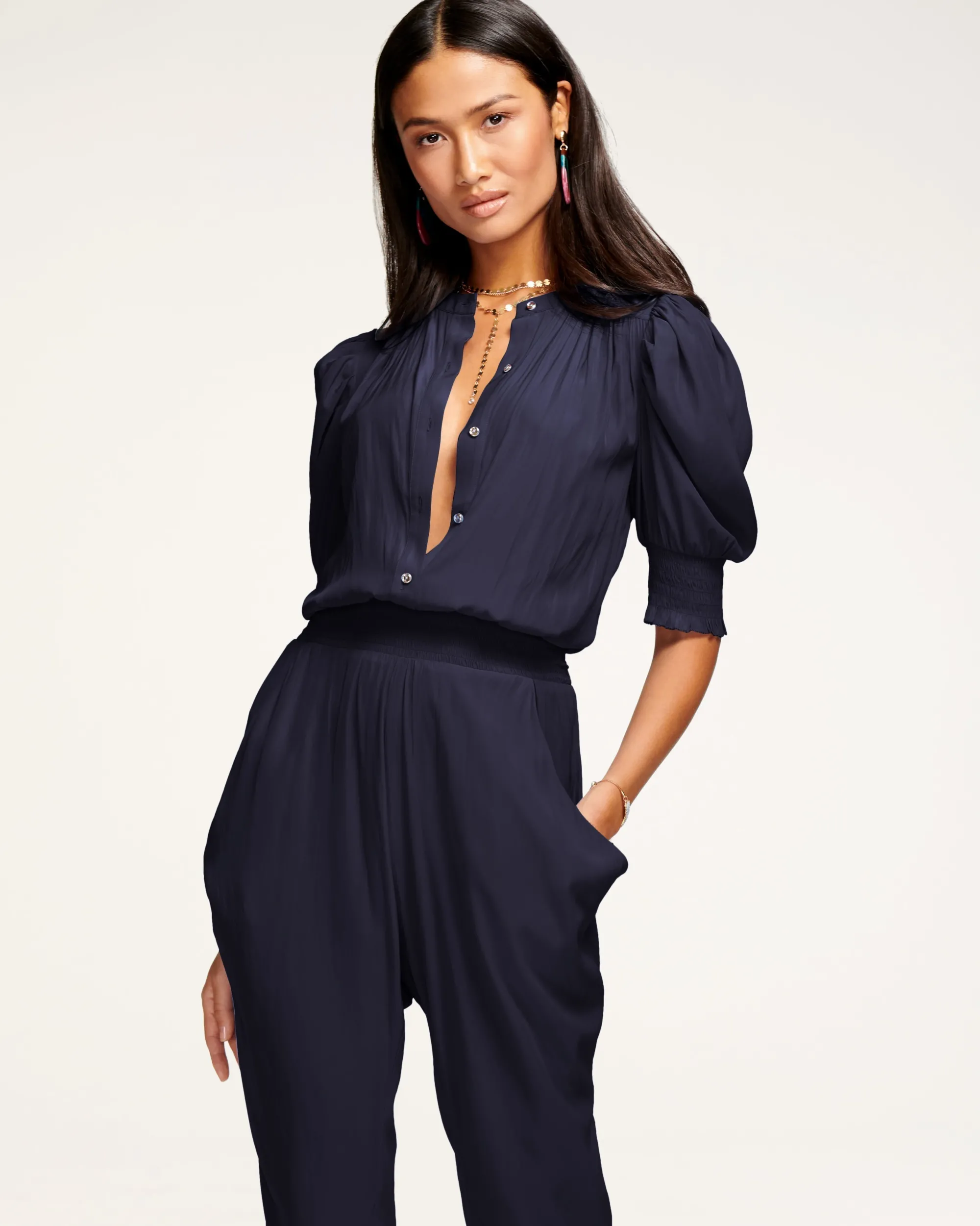 New Ramy Brook Tracey Puff Sleeve Jumpsuit