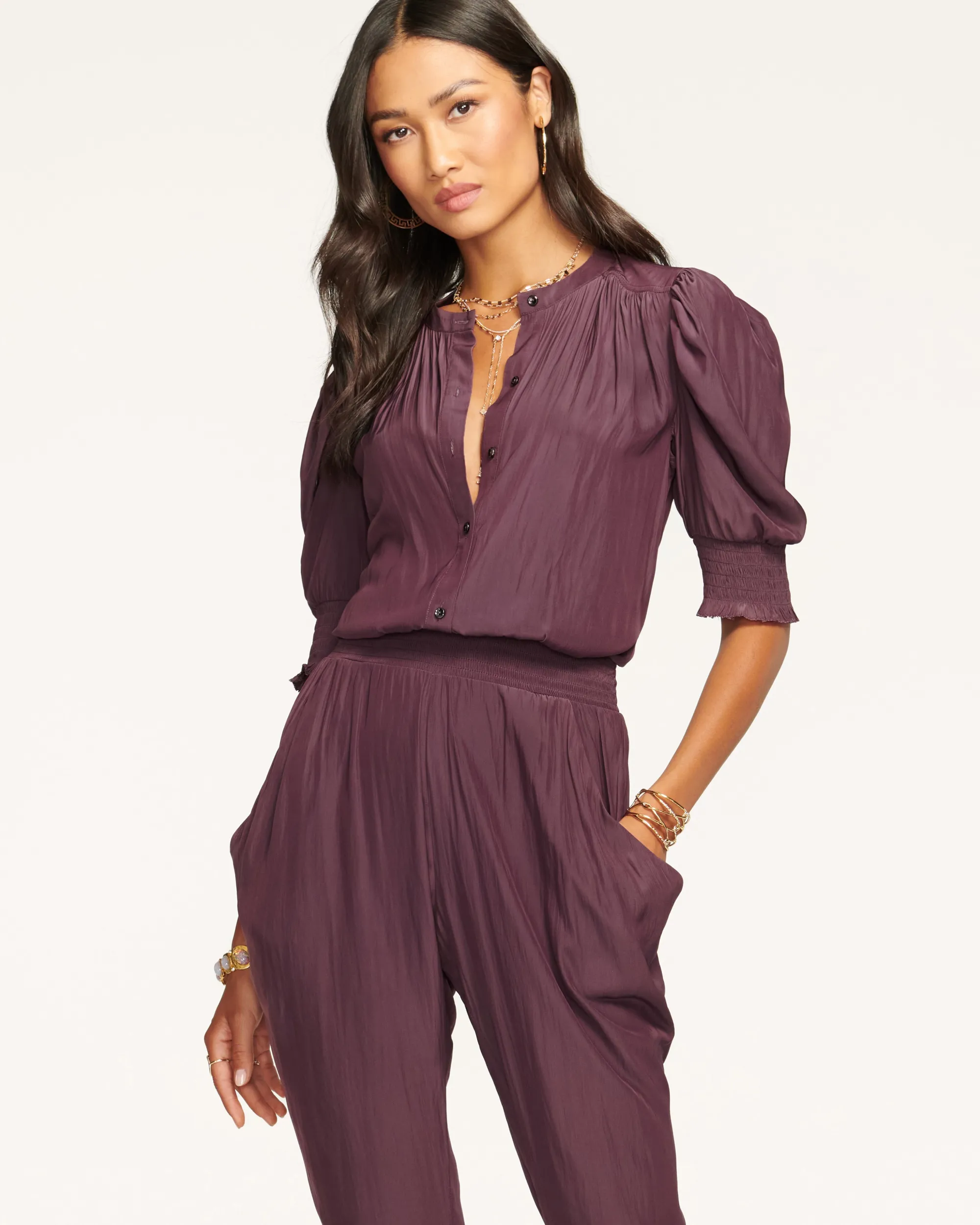New Ramy Brook Tracey Puff Sleeve Jumpsuit