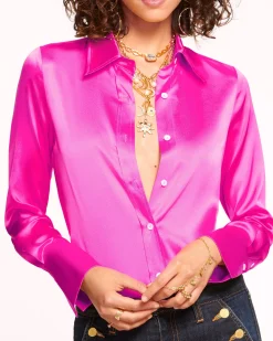 Fashion Ramy Brook Victoria Silk Button Down Blouse Sandstone