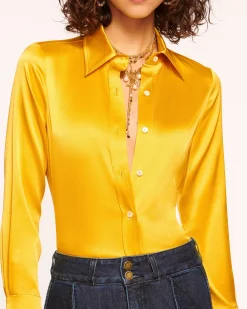 Fashion Ramy Brook Victoria Silk Button Down Blouse Sandstone
