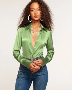 Fashion Ramy Brook Victoria Silk Button Down Blouse Sandstone