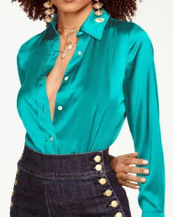 Fashion Ramy Brook Victoria Silk Button Down Blouse Sandstone