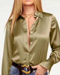 Fashion Ramy Brook Victoria Silk Button Down Blouse Sandstone