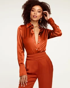 Fashion Ramy Brook Victoria Silk Button Down Blouse Sandstone