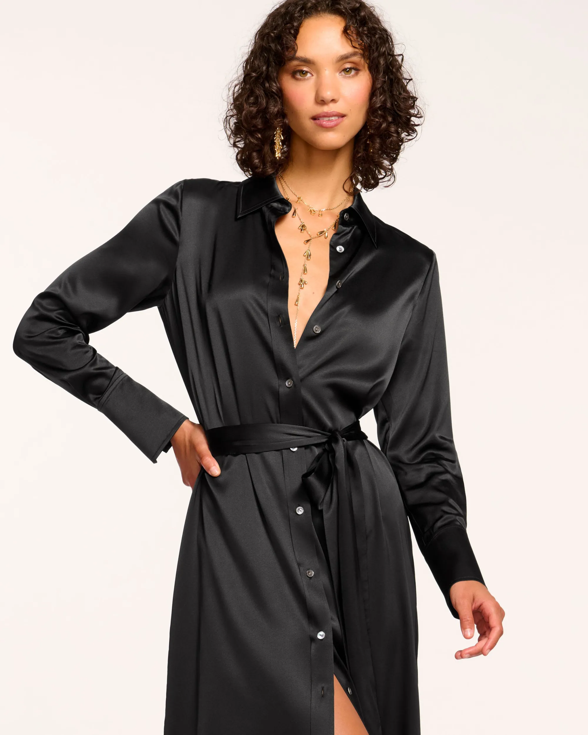 Fashion Ramy Brook Victoria Silk Button Down Midi Dress