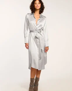 Fashion Ramy Brook Victoria Silk Button Down Midi Dress