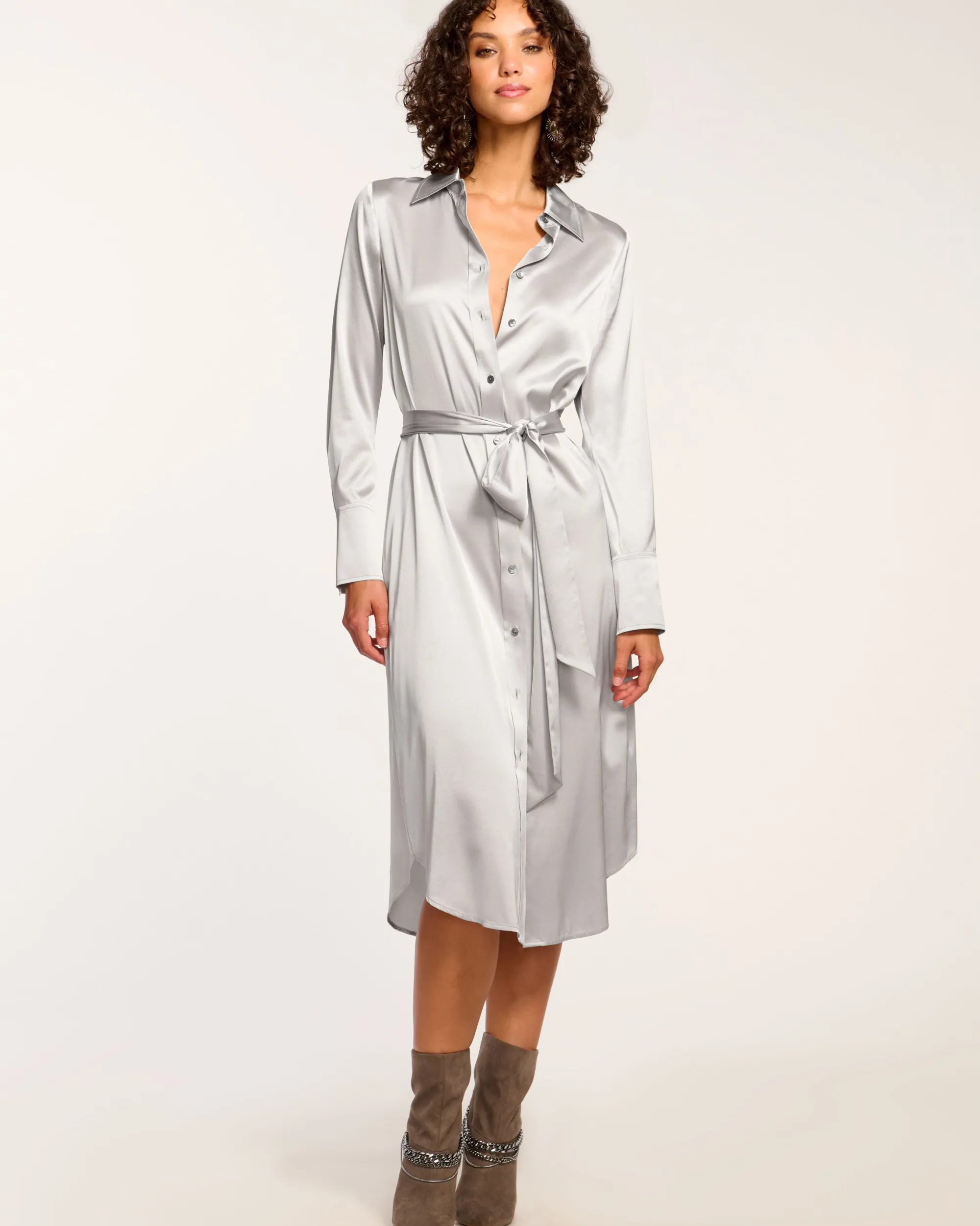 Fashion Ramy Brook Victoria Silk Button Down Midi Dress