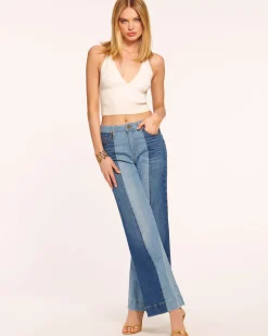 New Ramy Brook Vinnie Wide Leg Two-Tone Jean Tonalwash