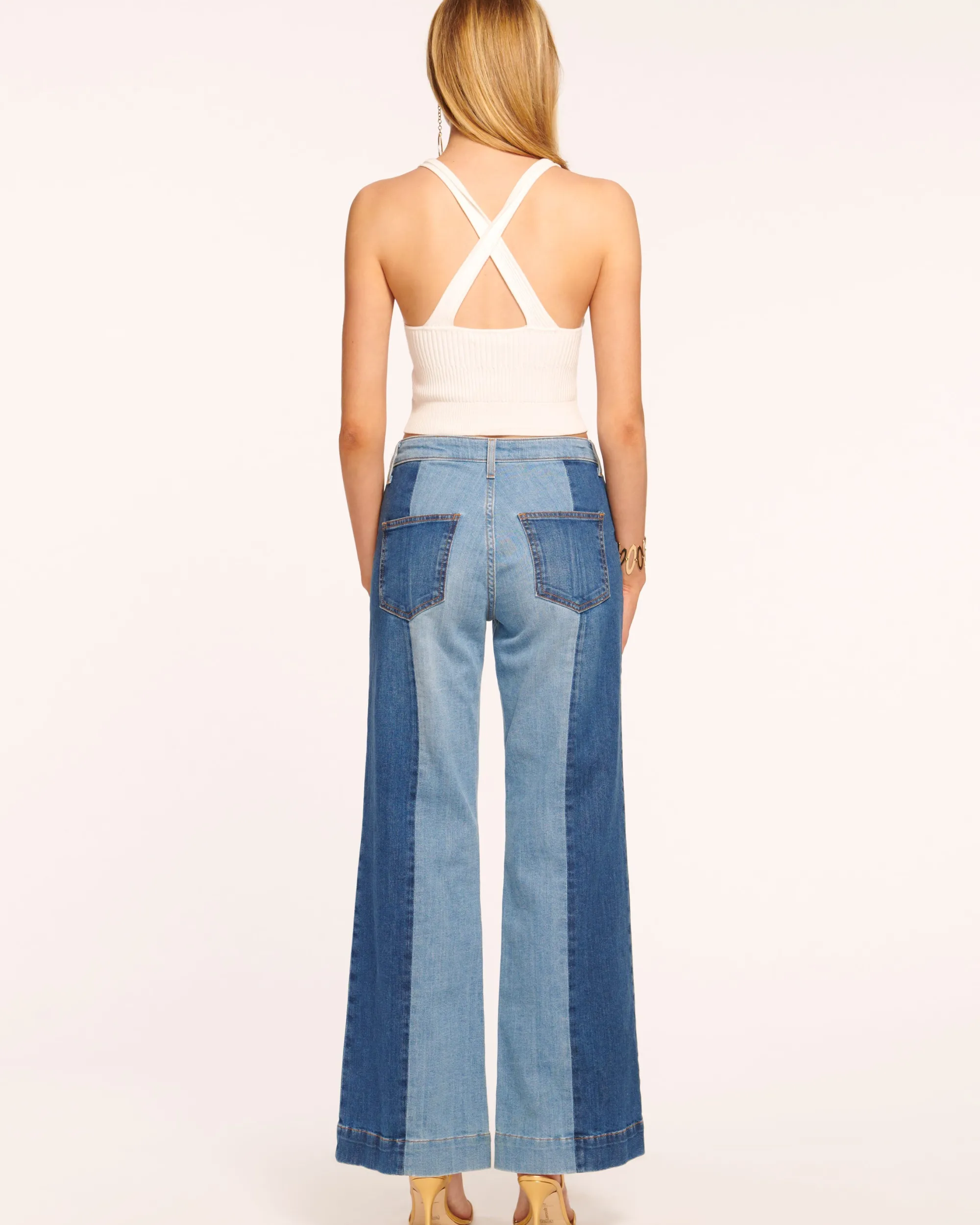 New Ramy Brook Vinnie Wide Leg Two-Tone Jean Tonalwash