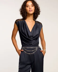 Outlet Ramy Brook Winston Cowl Neck Lace Top Navy