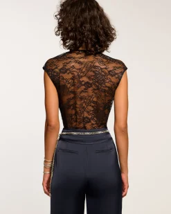 Outlet Ramy Brook Winston Cowl Neck Lace Top Navy