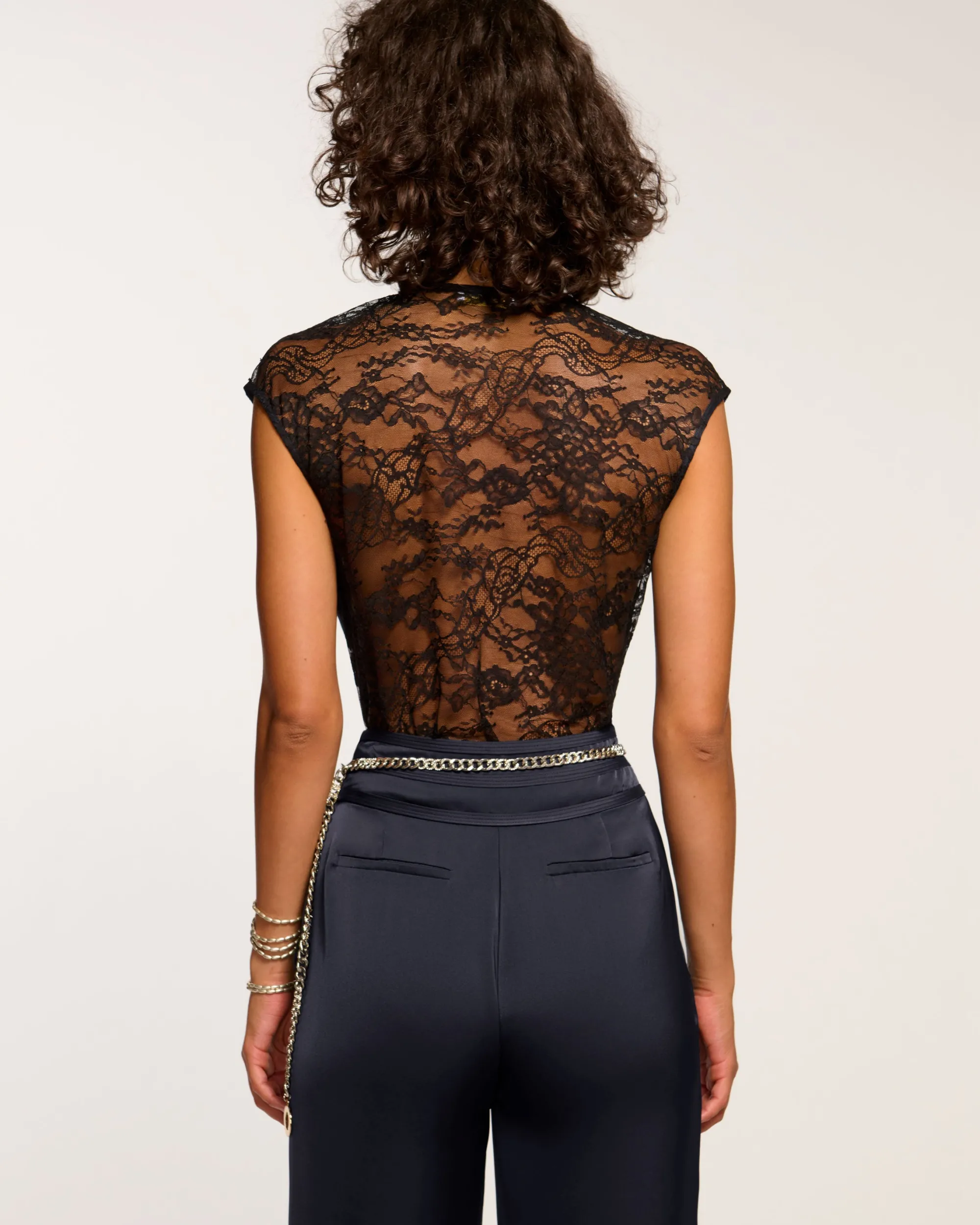 Outlet Ramy Brook Winston Cowl Neck Lace Top Navy