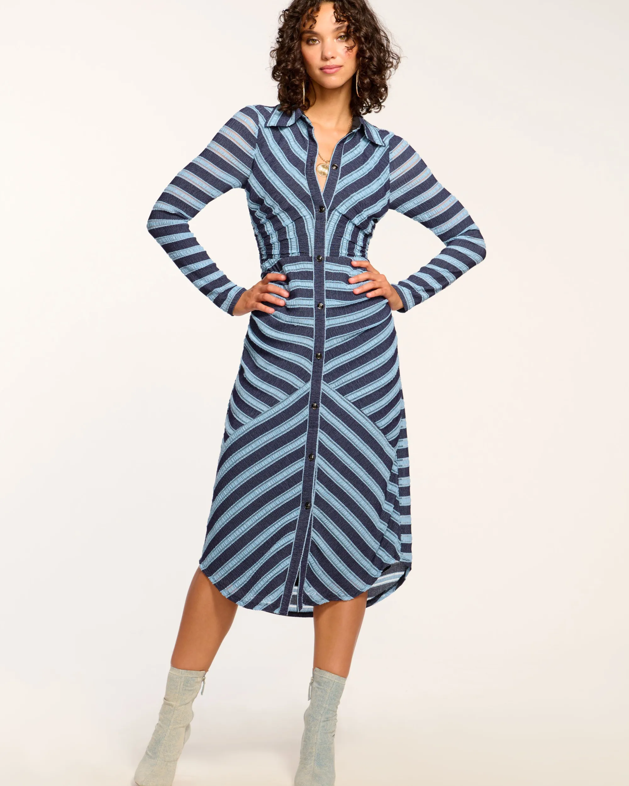Hot Ramy Brook Wyatt Button Down Knit Maxi Dress Bluestripe