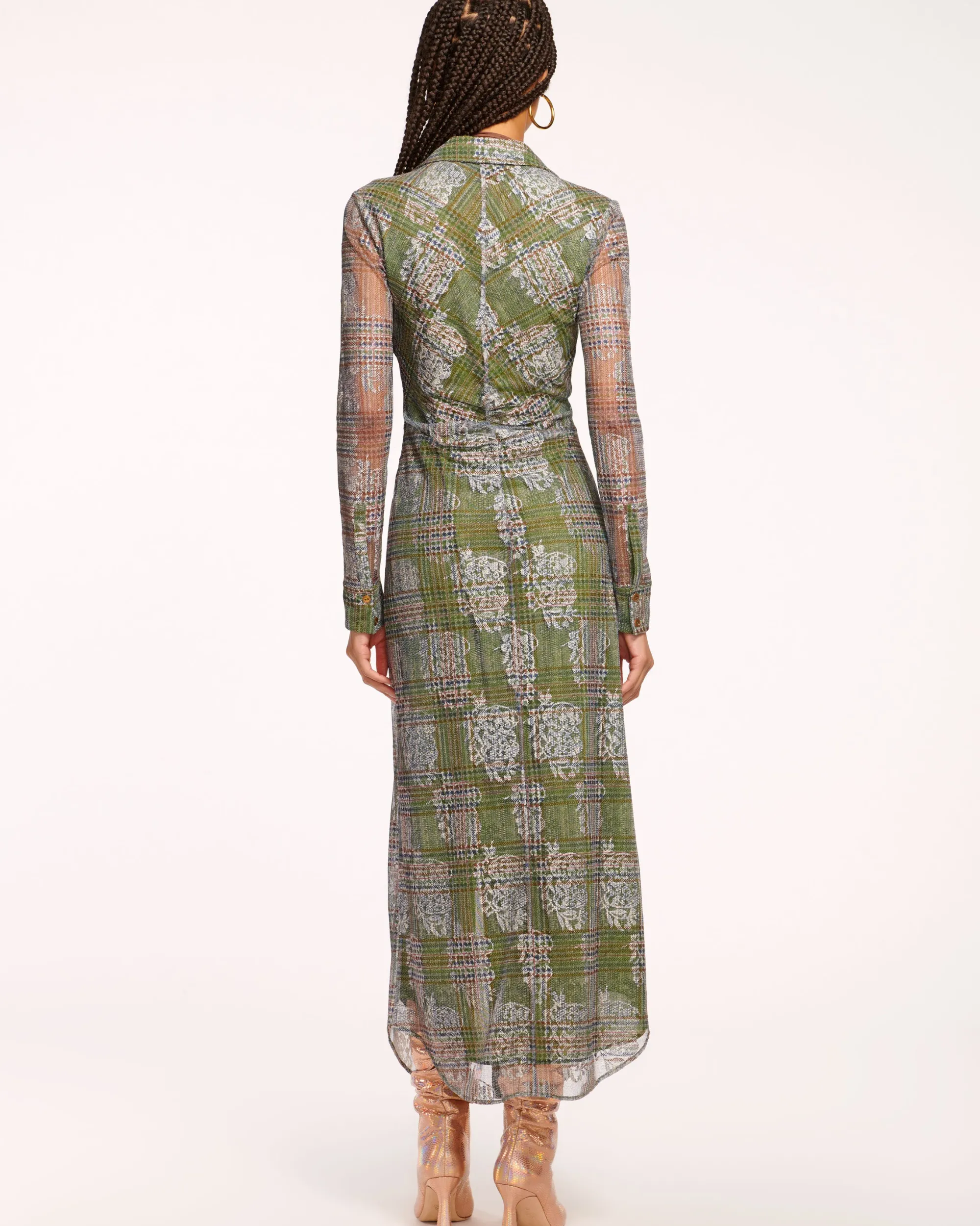 Online Ramy Brook Wyatt Button Down Mesh Maxi Dress Sagetartan