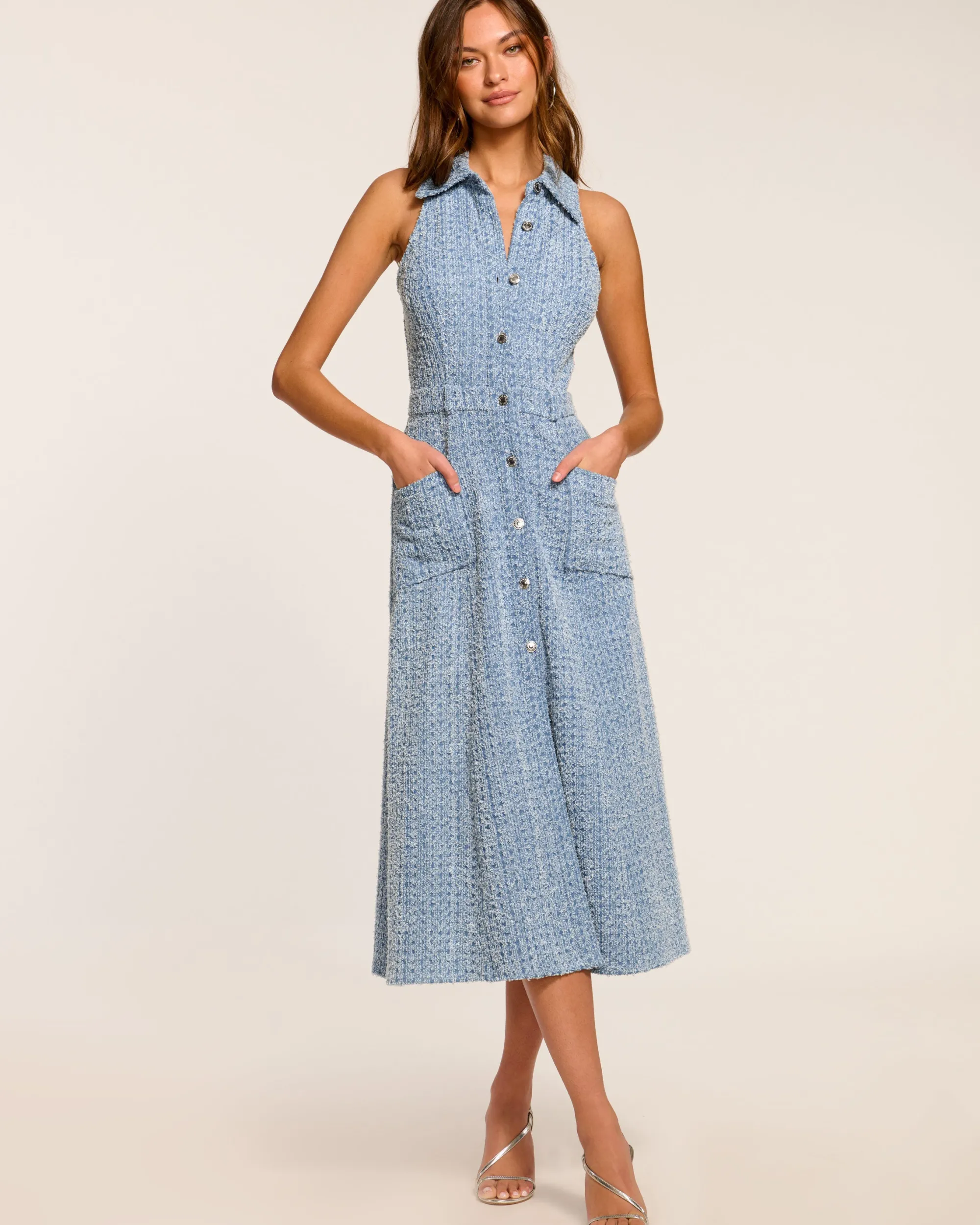 Sale Ramy Brook Yesenia Textured Denim Midi Dress Texturedwash