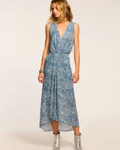 Sale Ramy Brook Yuka V-Neck Midi Dress Chambrayburnout